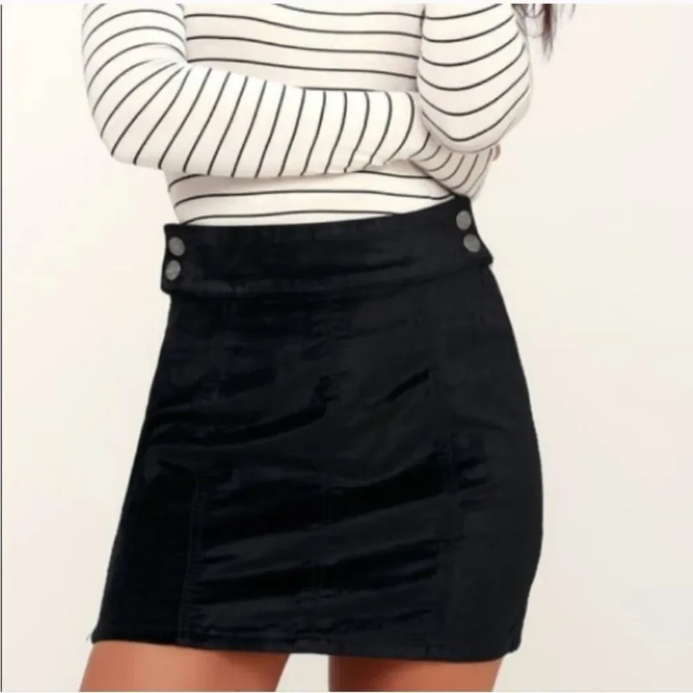 Free People Womens Black Velvet Kimora Side Button Mini Skirt Size 27